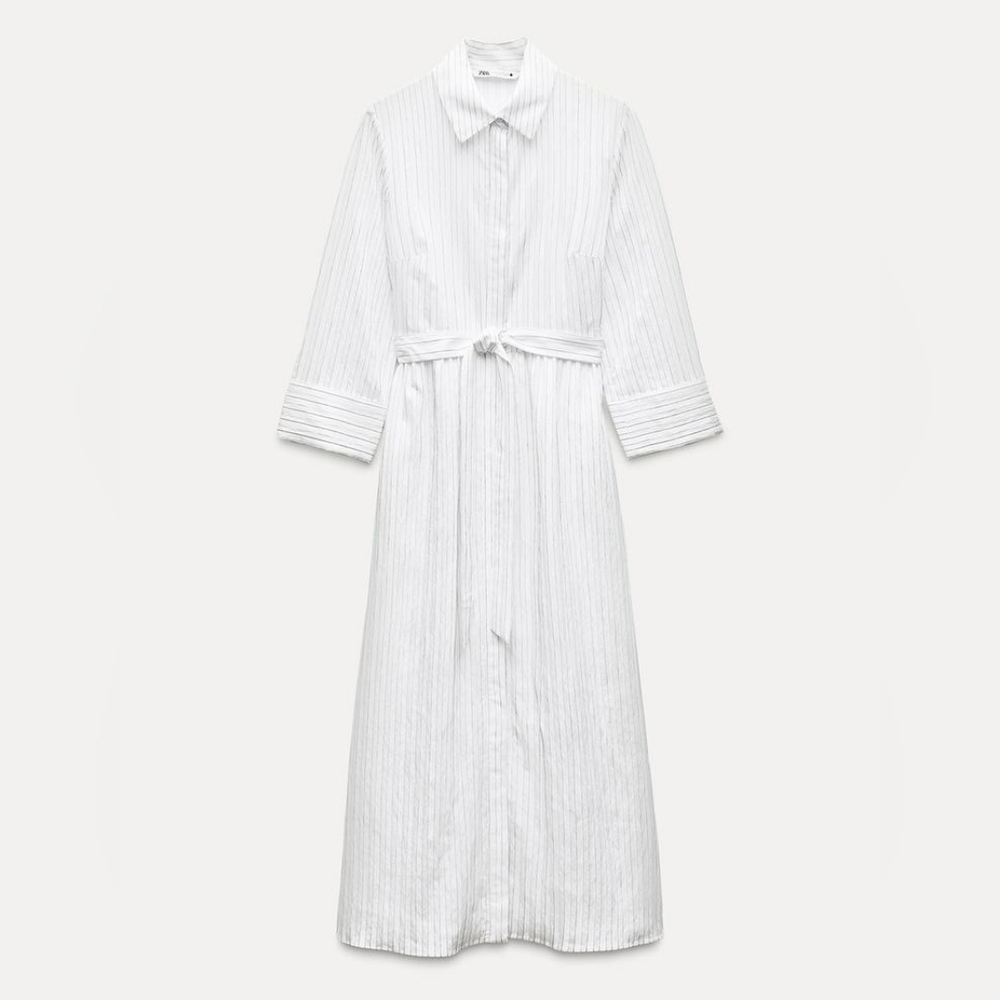 NWT Zara Chic White Striped Dress Size Medium